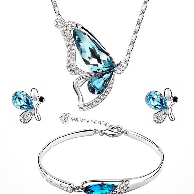 1 Sett Butterfly Crystal Collection Halskjede Øredobber Armbånd Smykkesett Charms Smykker Gave Bursdagsgaver Til Kvinner Kone Jenter Henne