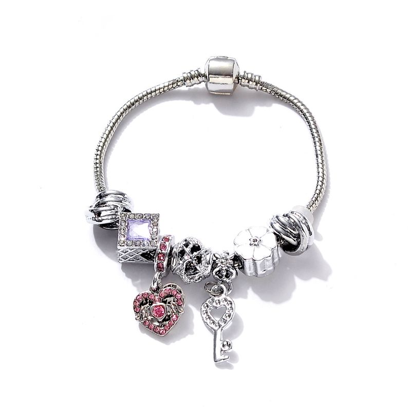 1 Stk Rhinestone Armbånd Hjerte Nøkkelanheng Beaded Charms Smykker Gave Bursdagsgaver Til Kvinner Kone Jenter Henne