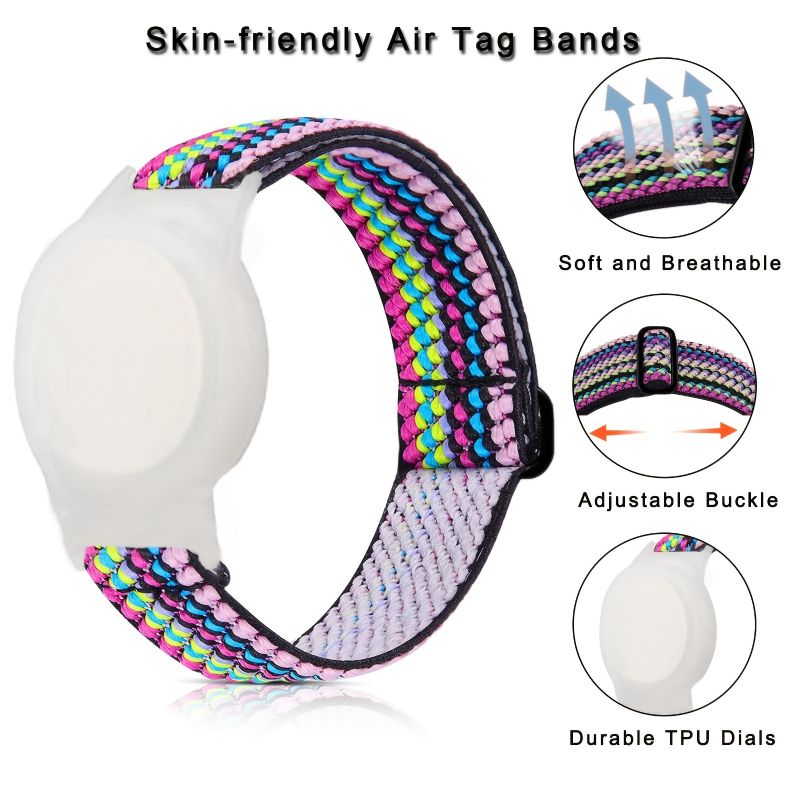 3-pakke Airtag-armbånd Uten Klokke For Barn Elastisk Nylonarmbånd Med Holder For Apple Air Tag Beskyttelsesveske For Anti-tapt Luftmerke Gps-sporer Med Justerbart Klokkebånd For Småbarn Jenter