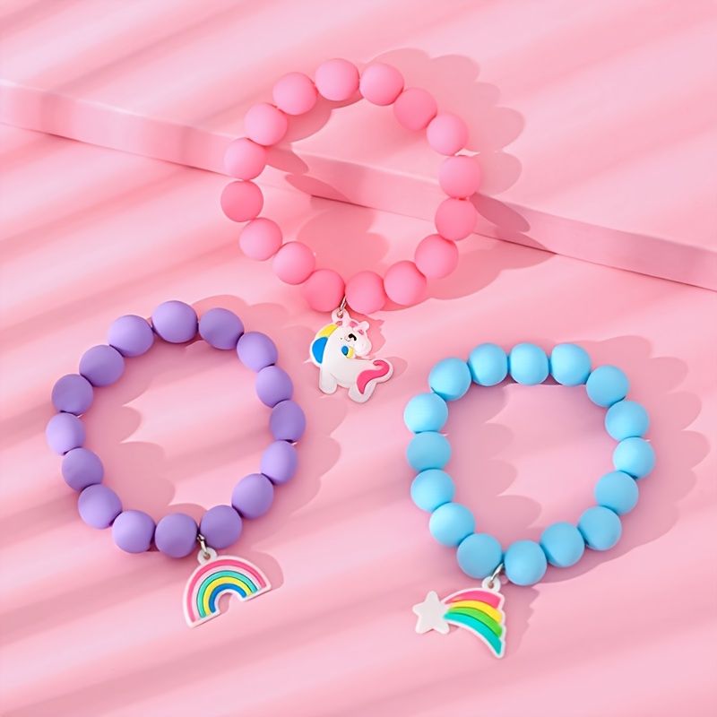 3 Stk Rainbow Unicorn Solid Soft Beads Barnearmbånd