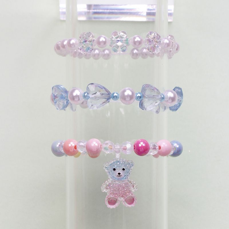 3 Stk Småbarn Jenter Bear Charm Beaded Armbånd Barnesett