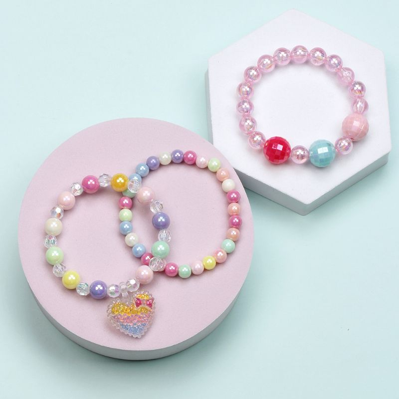 3 Stk Småbarn Jenter Multi Color Hjerte Charm Beaded Barn Armbånd