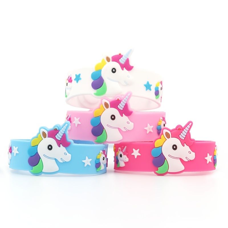 4 Stk / Pakke Ny Unicorn Pvc Myk Gummiarmbånd Til Barn Tegneserie Smykker Gaver