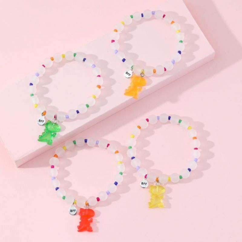 4 Stk Småbarn Jenter Armbånd Fargerik Dinosaur Akryl Tilbehør Perler