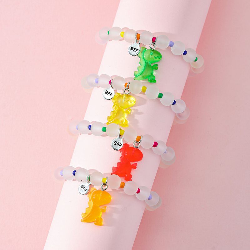 4 Stk Småbarn Jenter Armbånd Fargerik Dinosaur Akryl Tilbehør Perler