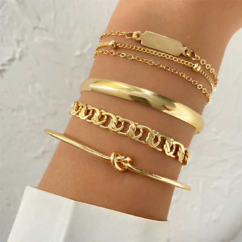 Golden Alloy Twist Print Armbånd Charms Smykker Gave Bursdagsgaver Til Kvinner Kone Jenter Hennes 4 Stk