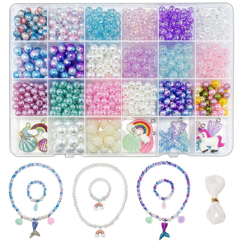 Havfrue Sjarm Diy Smykker Lage Unicorn Rainbow Diy Armbånd Smykkesett Barnejenter Perleskall Sea Pearl Perler Halskjede