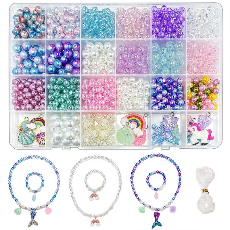 Havfrue Sjarm Diy Smykker Lage Unicorn Rainbow Diy Armbånd Smykkesett Barnejenter Perleskall Sea Pearl Perler Halskjede