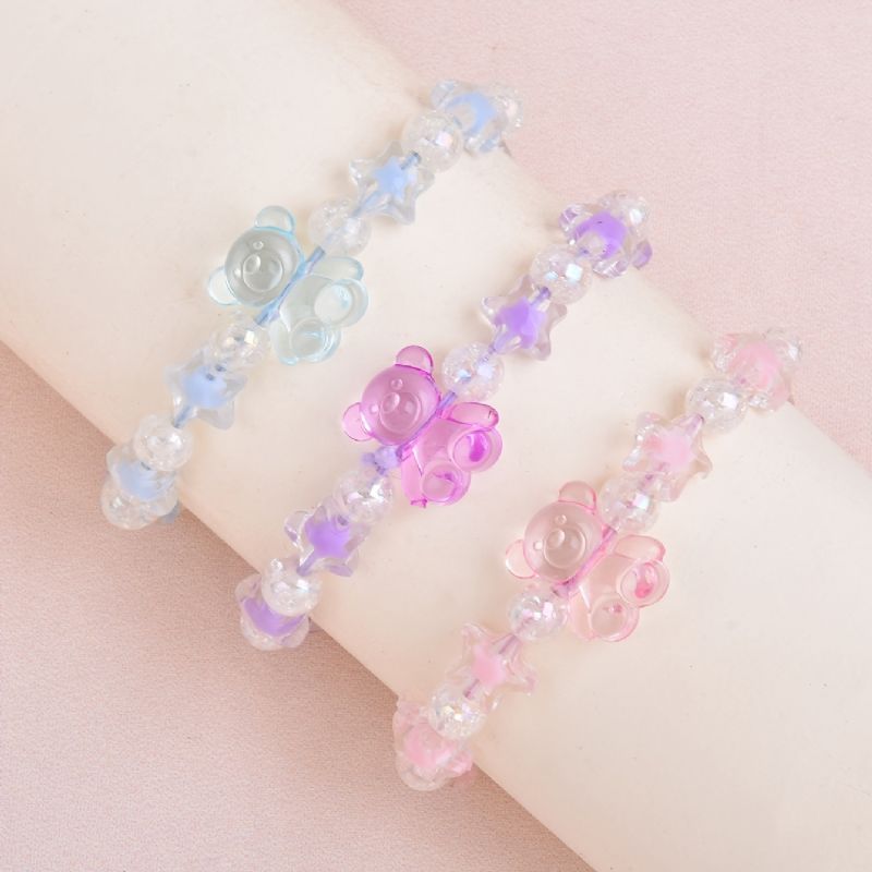 Jenter Cartoon Bear Stretchy Clear Bead Armbånd Studentarmbånd Barnegave