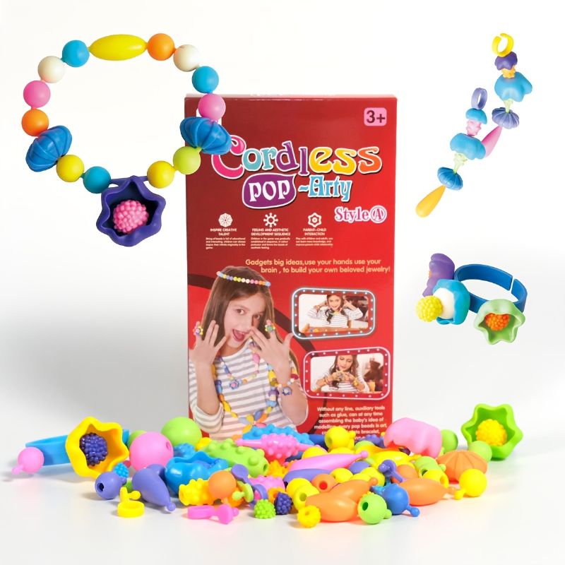 Kids Popcorn Diy Trådløst Perler Lekesett Jenter Prinsesse Dekor Håndlaget Kontrastperler Halskjede Armbånd Gave