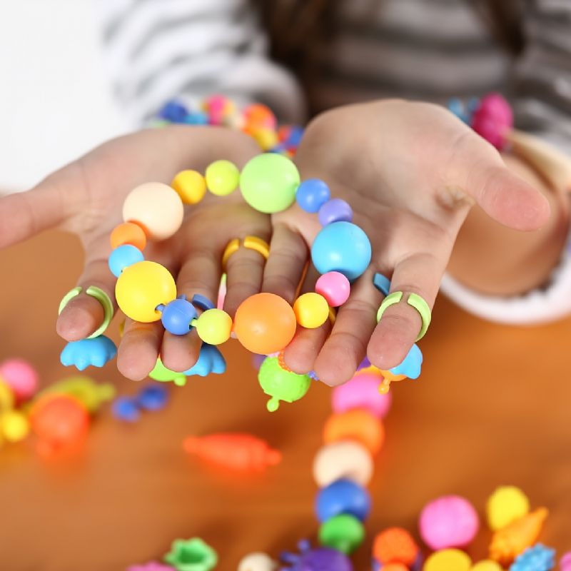 Kids Popcorn Diy Trådløst Perler Lekesett Jenter Prinsesse Dekor Håndlaget Kontrastperler Halskjede Armbånd Gave