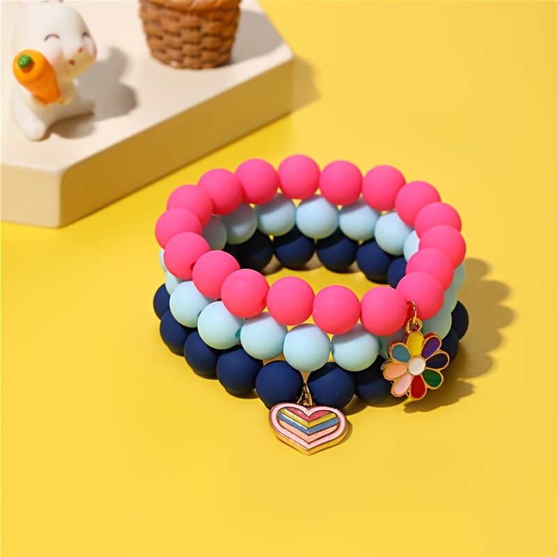 Sett Med 3 Barnesmykker Candy Color Beaded Armbånd Unicorn Barnearmbånd