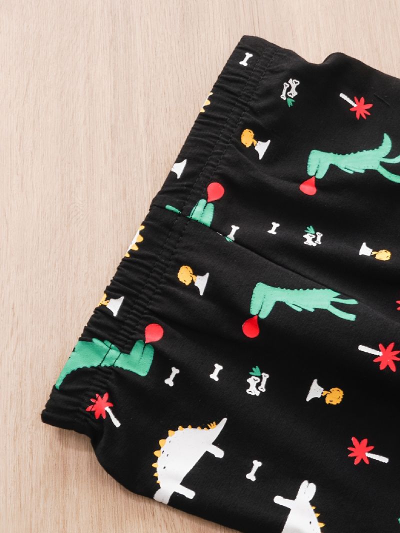 2 Stk Baby Gutter Dinosaur Print Rund Hals Langermet T-skjorte Topper Og Bukser Barneklær Sett