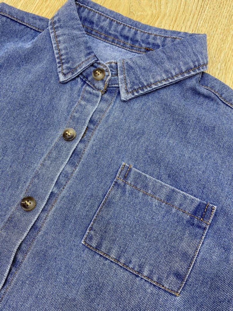 2023 New Autumn Gutter Cotton Lapel Denim T-skjorte Med Lang Ermet Lomme