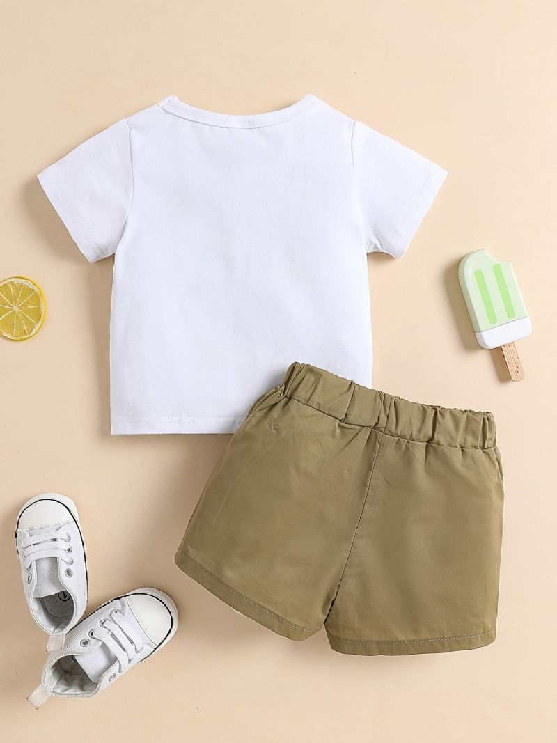 Baby Gutter Casual T-skjorte I Solid Bomull Og Shorts Med Elastisk Midje