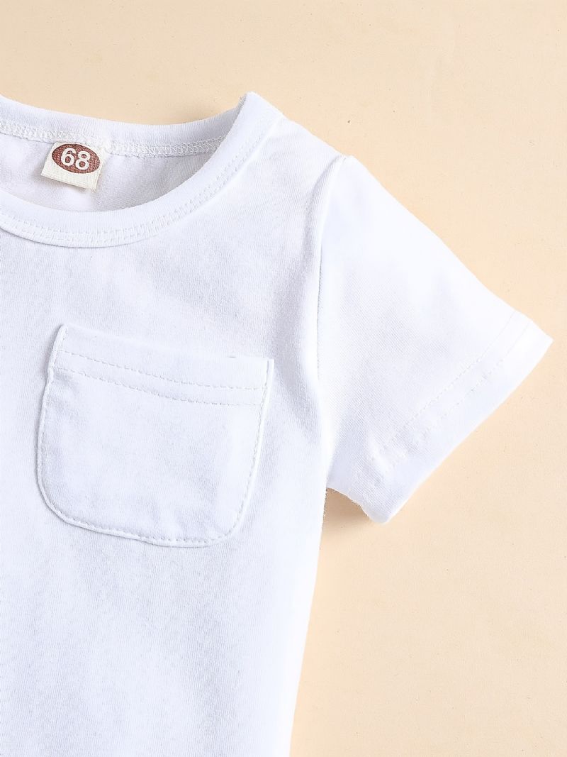 Baby Gutter Casual T-skjorte I Solid Bomull Og Shorts Med Elastisk Midje