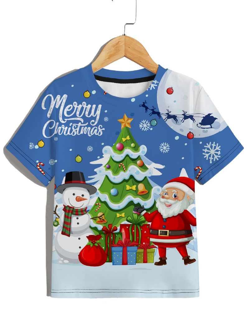 Gutter T-skjorte Med Rund Hals Casual Crop Sleeve 3d-mønster Digital Print Christmas Tee