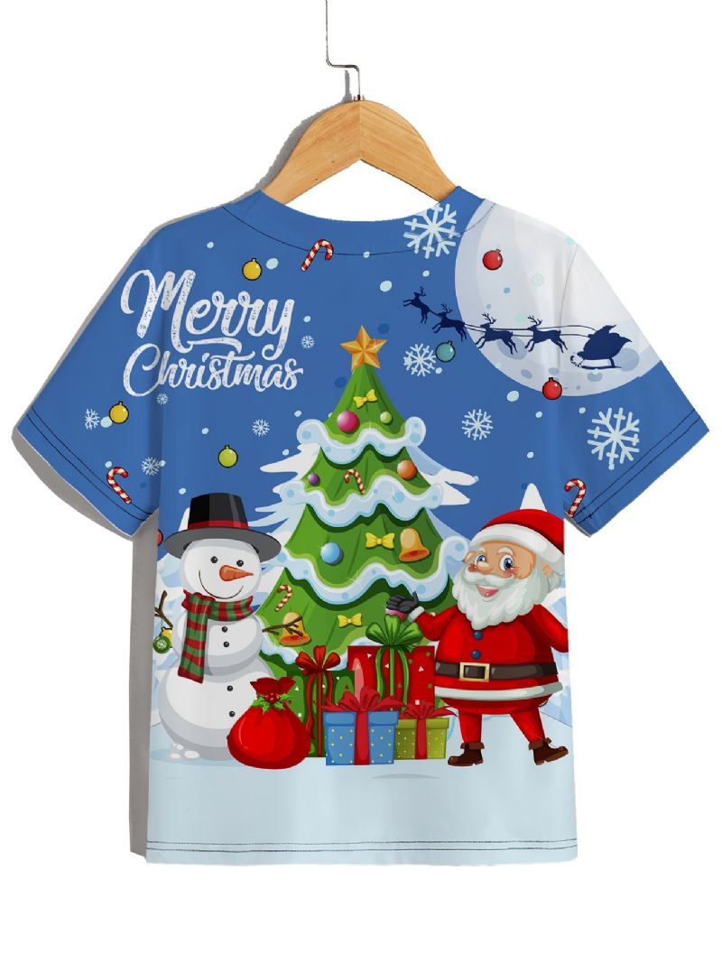 Gutter T-skjorte Med Rund Hals Casual Crop Sleeve 3d-mønster Digital Print Christmas Tee