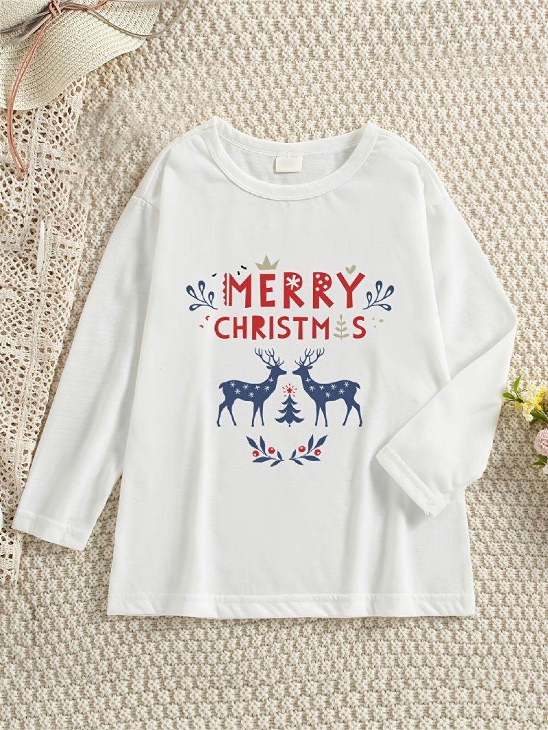 Småbarn Jent Christmas Floral Letter Print T-skjorte