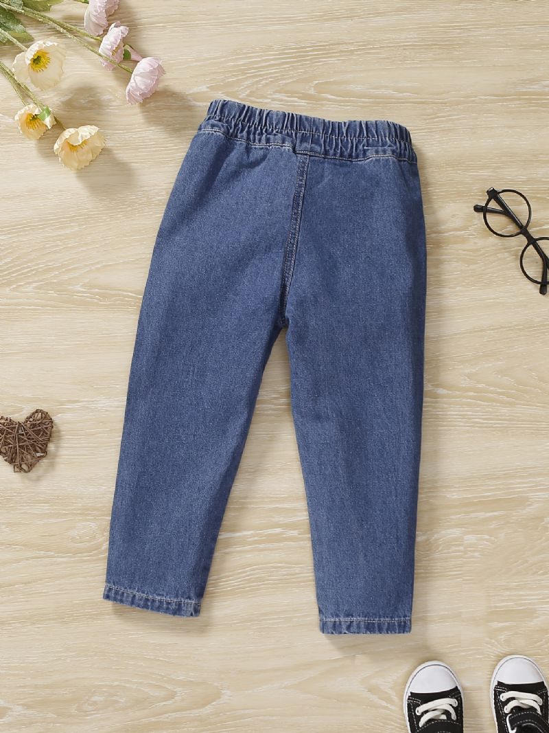 Baby Jenter Jeans Casual Hjerte Broderi Bukser Barneklær