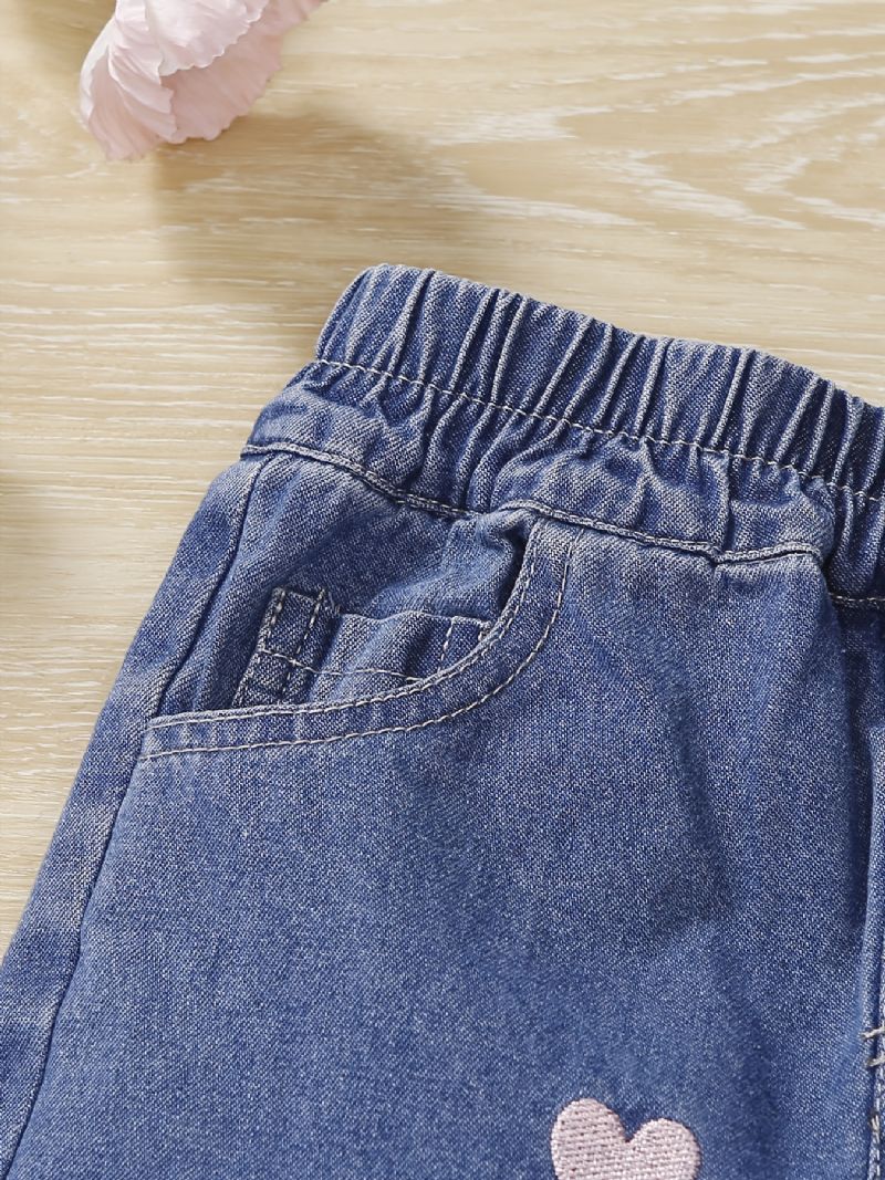 Baby Jenter Jeans Casual Hjerte Broderi Bukser Barneklær