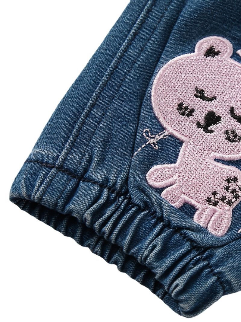 Baby Jenter Jeans Elastisk Midje Kattbroderte Bukser Barneklær