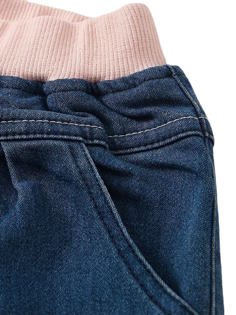 Baby Jenter Jeans Elastisk Midje Kattbroderte Bukser Barneklær