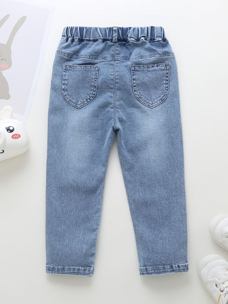 Babyjenter Avsmalnende Jeans Med Sommerfugltrykk Elastisk Linning Til Høst Og Vinter Ny