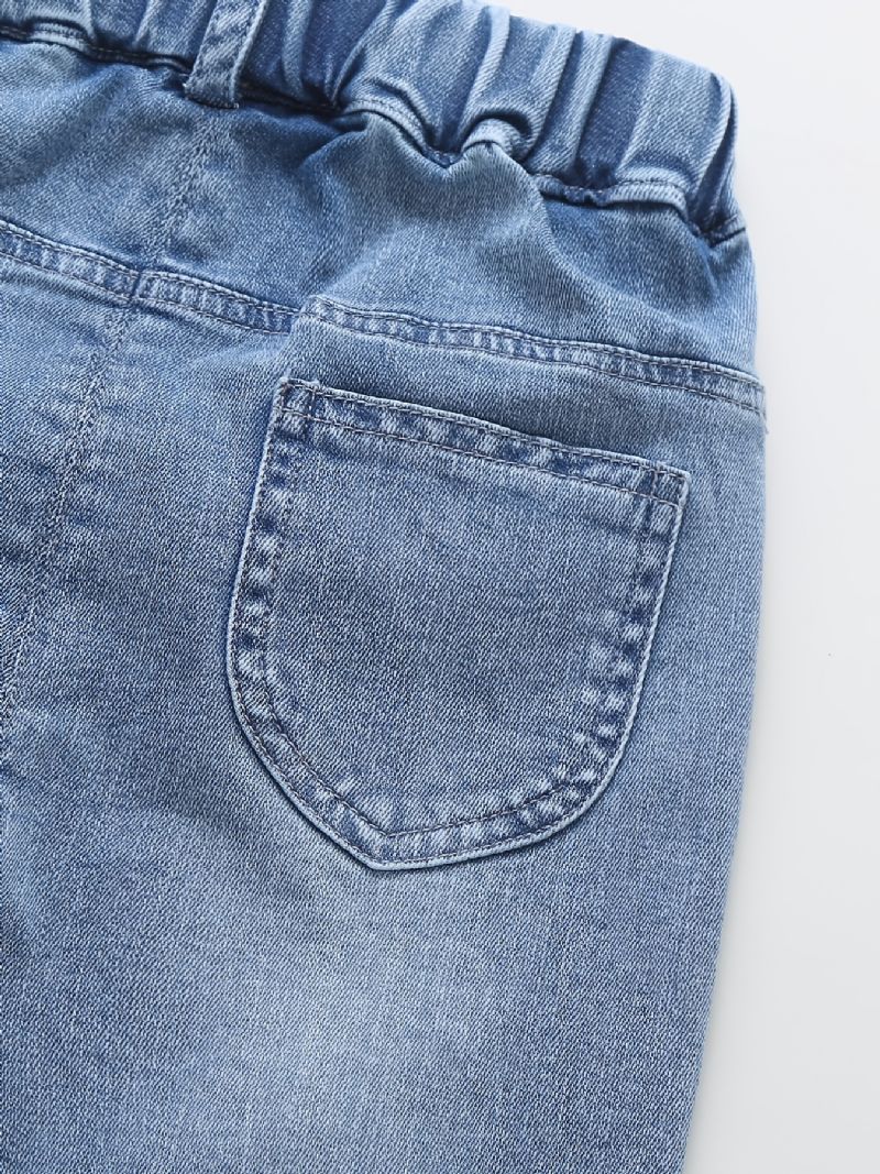 Babyjenter Avsmalnende Jeans Med Sommerfugltrykk Elastisk Linning Til Høst Og Vinter Ny