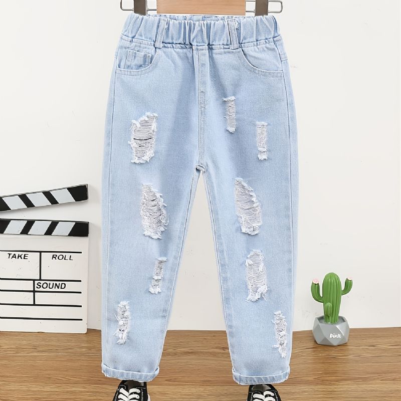 Babyjenter Distressed Casual Jeans Lyseblå