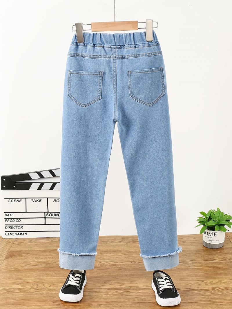 Barn Jenter Casual Denim Cartoon Bear Print Jeans Vår Høst