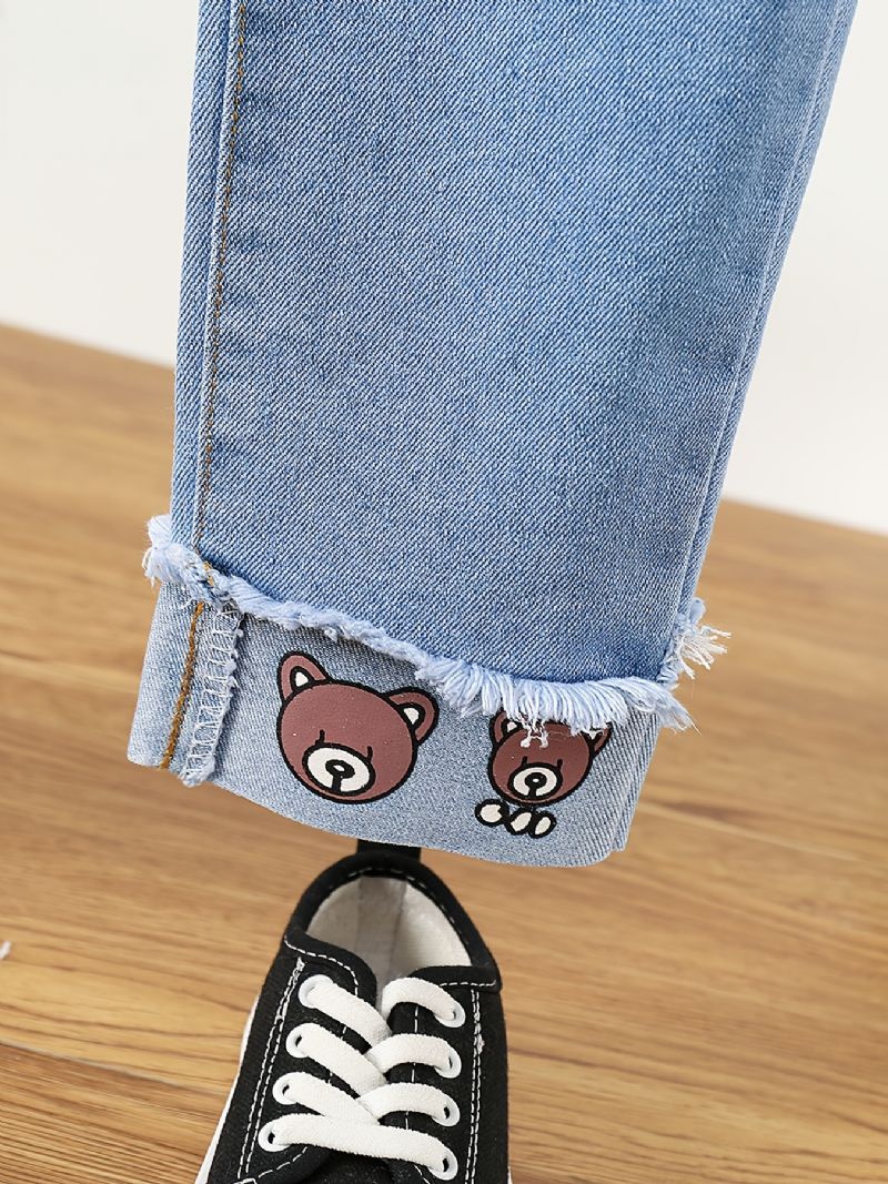 Barn Jenter Casual Denim Cartoon Bear Print Jeans Vår Høst