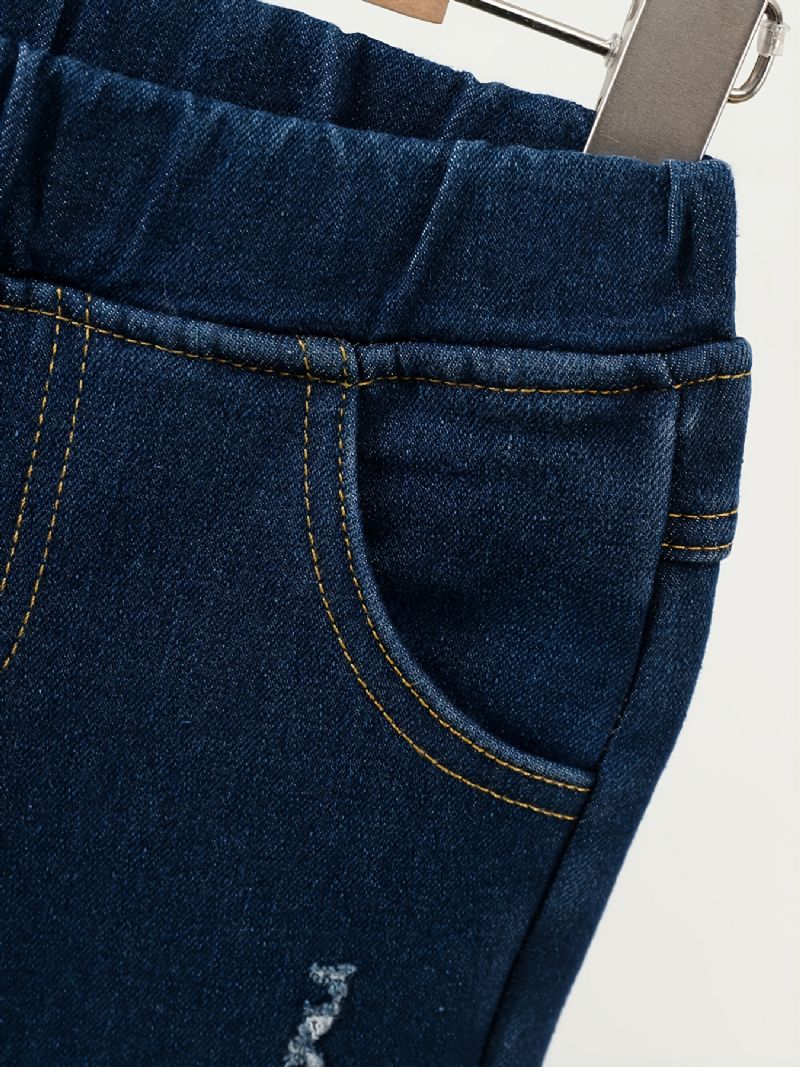 Barn Jenter Denim Plysj Varme Jeans Broderi Tegneserie Høst Vinter