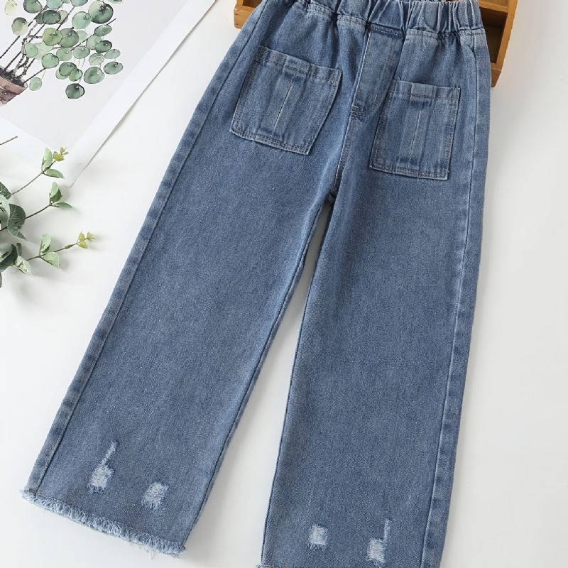 Barn Tenåringer Jenter Jeans Med Brede Ben Med Elastisk Linning Og Lommer