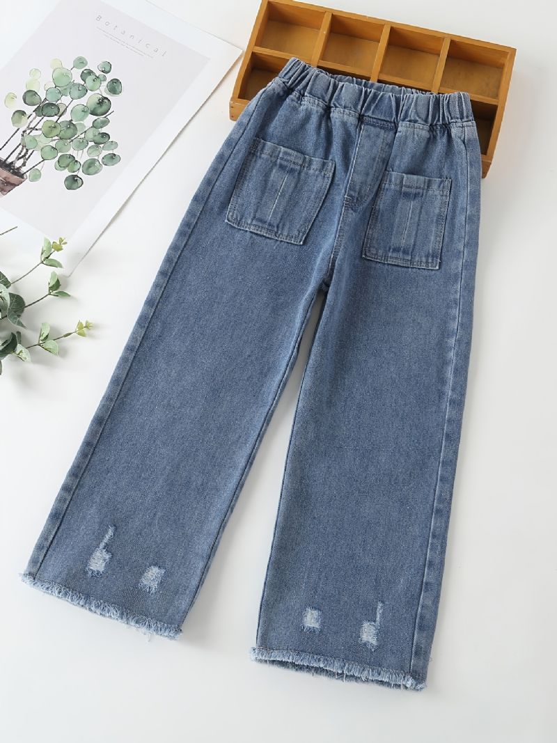 Barn Tenåringer Jenter Jeans Med Brede Ben Med Elastisk Linning Og Lommer