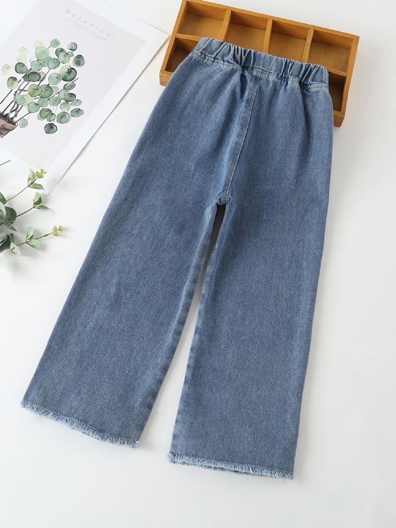 Barn Tenåringer Jenter Jeans Med Brede Ben Med Elastisk Linning Og Lommer