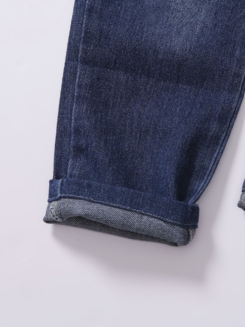 Barne Gutter Jeans Casual Ensfargede Bukser Barneklær