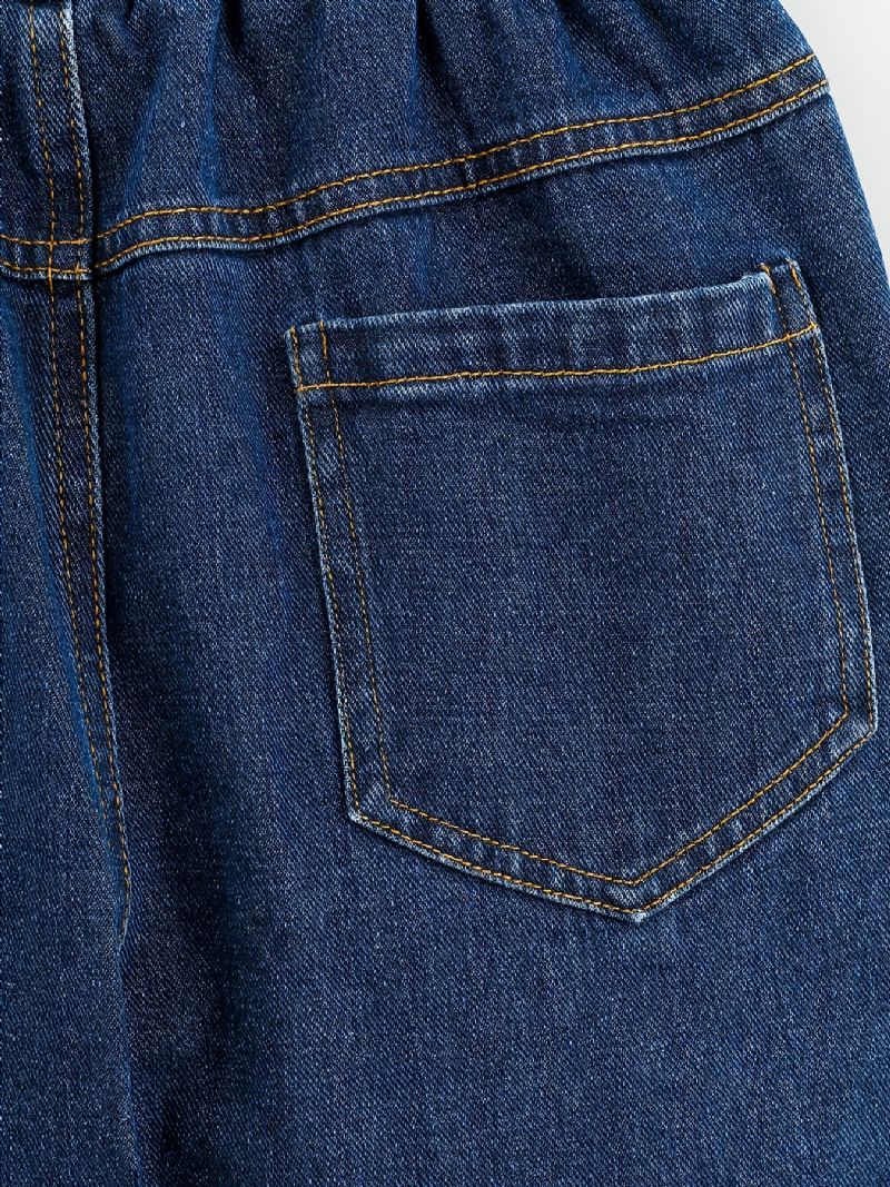 Barnejenter Fit Jeans Casual Ensfarget Elastisk Midjebukser Barneklær