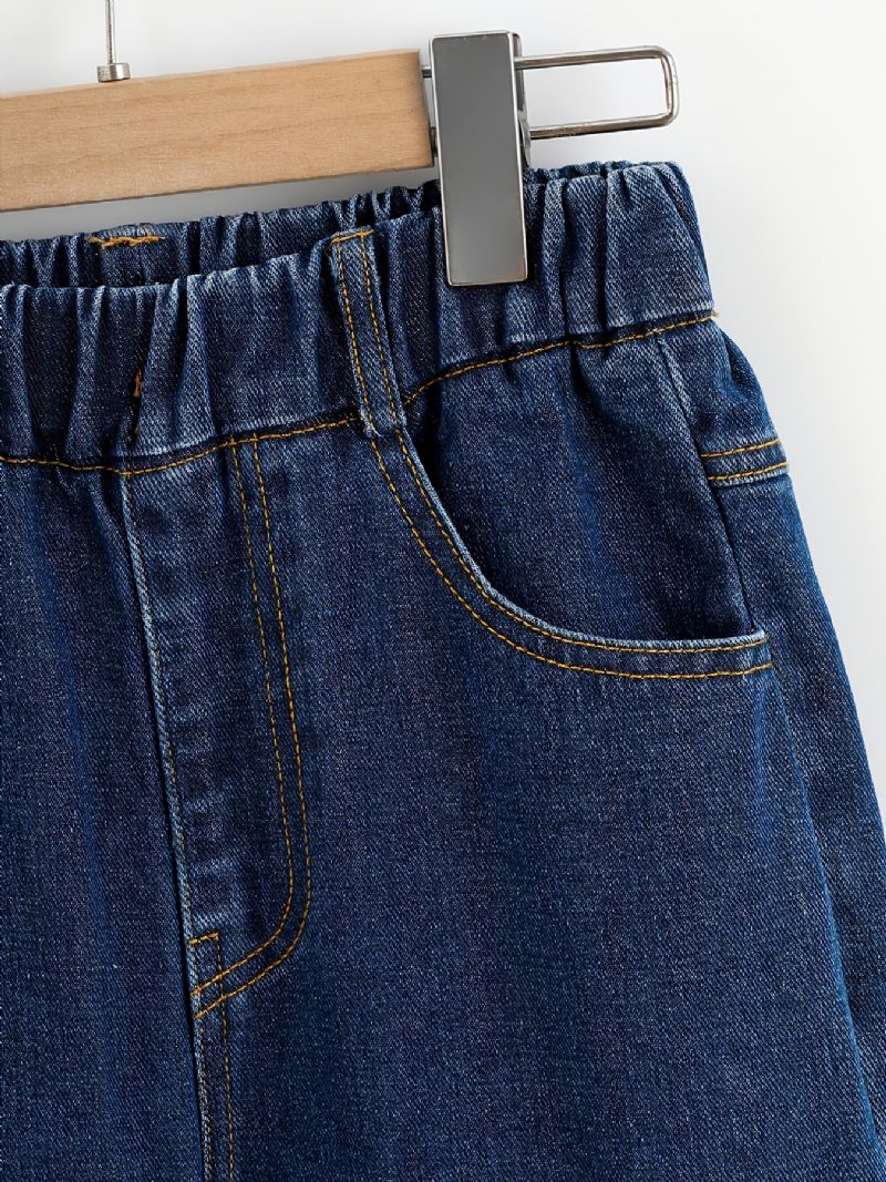 Barnejenter Fit Jeans Casual Ensfarget Elastisk Midjebukser Barneklær