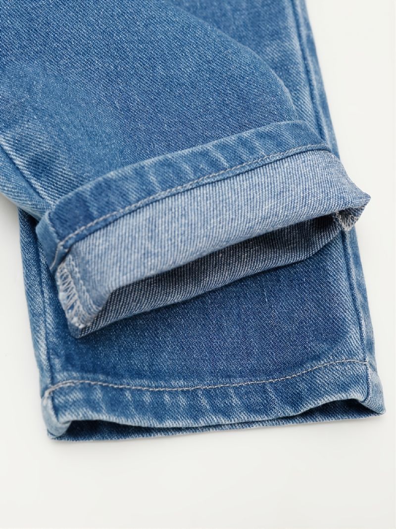 Barnejenter Jeans Casual Ensfarget Sløyfe Beltebukser Barneklær