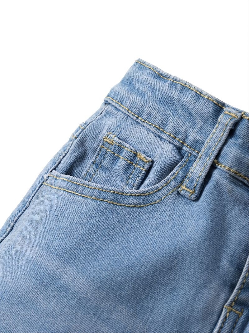 Ensfargede Elastiske Jeans For Jenter Høst Og Vinter