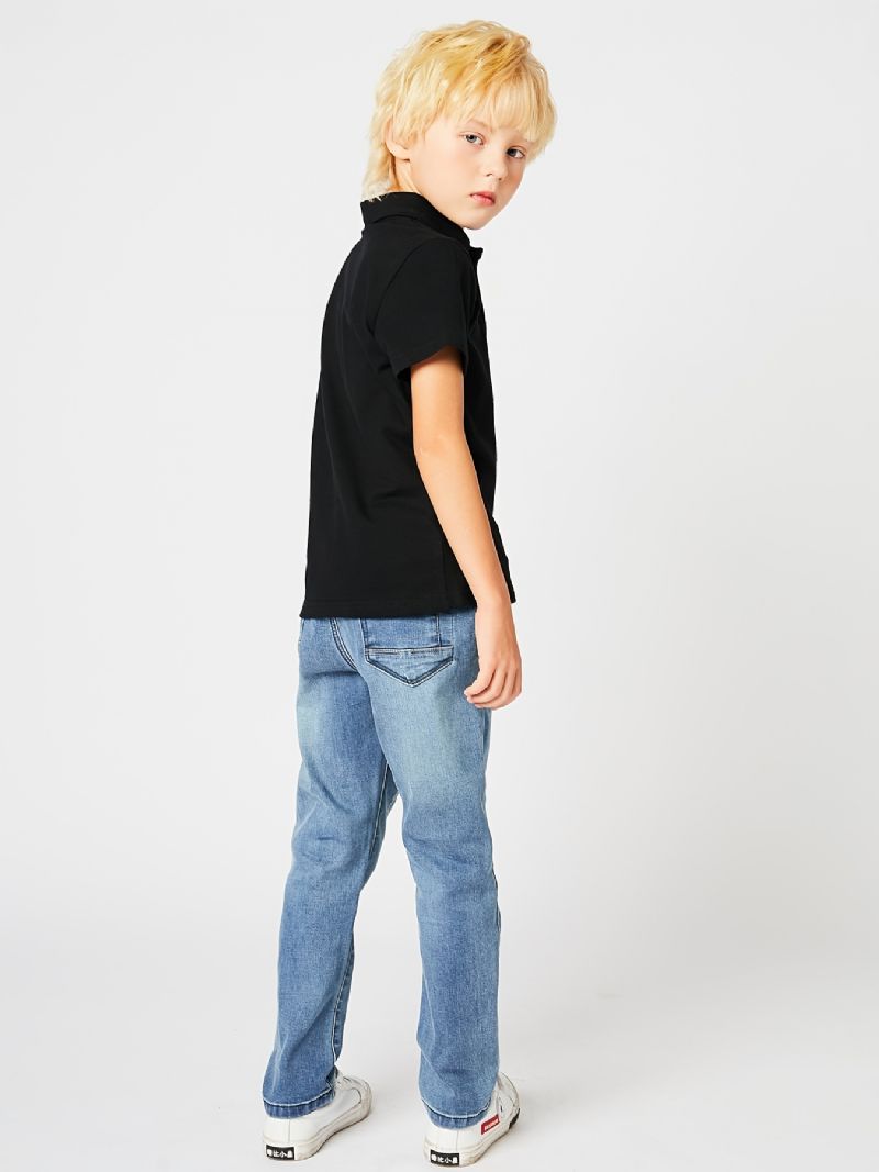 Gutter Casual Enkel Vintage Denim Jeans Med Elastisk Midje