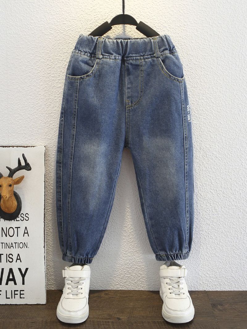 Gutter Casual Jeans Elastisk Midje Dongeribukser