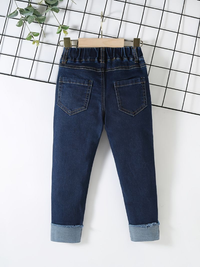 Gutter Casual Vintage Solid Denim Jeans Med Stretchy Midje For Vinteren