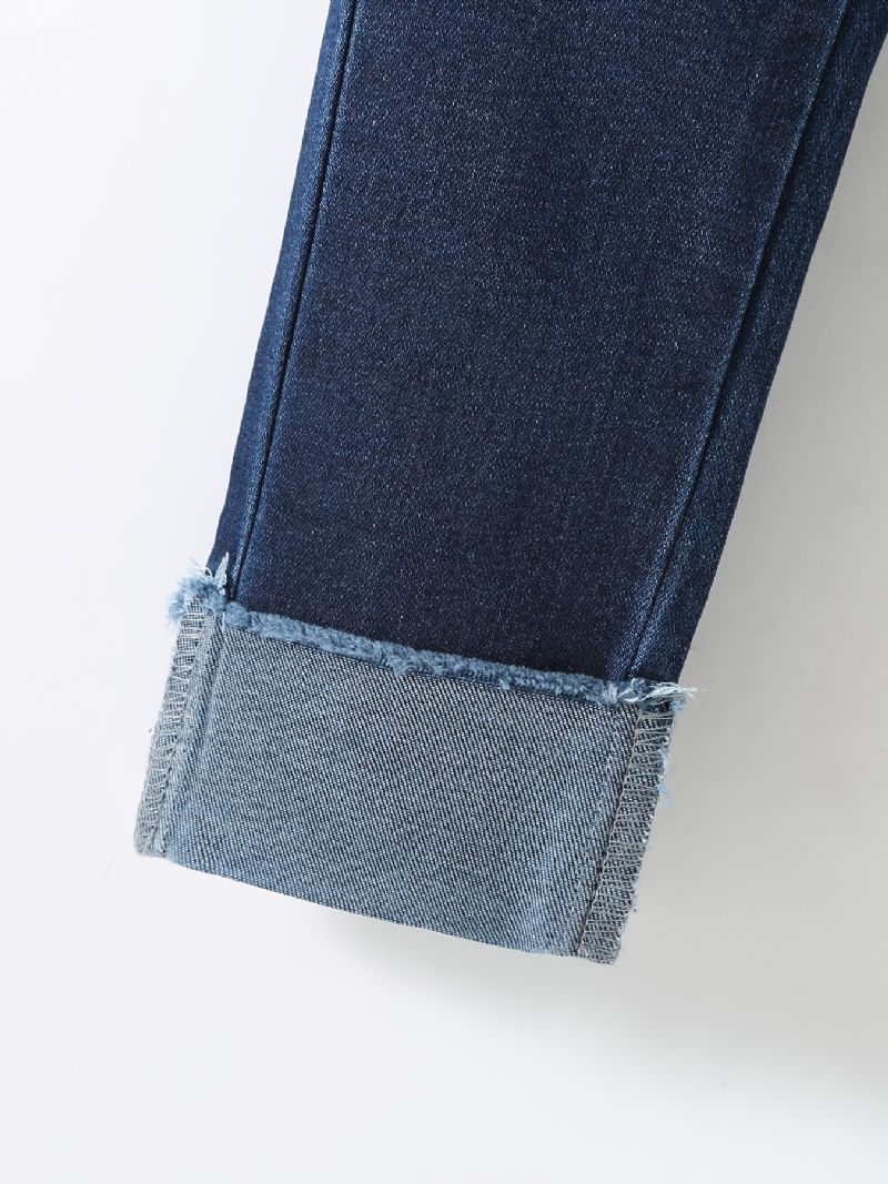 Gutter Casual Vintage Solid Denim Jeans Med Stretchy Midje For Vinteren