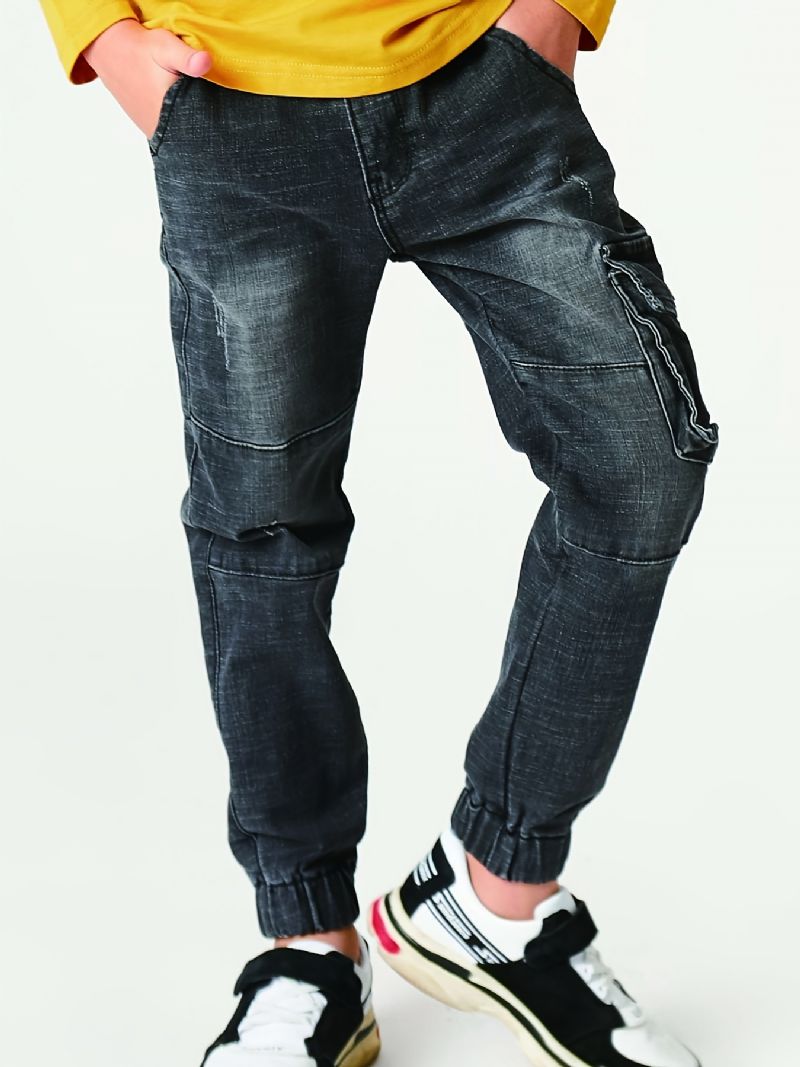 Gutter Faded Cargo Denim Jeans Med Lommer Barneklær