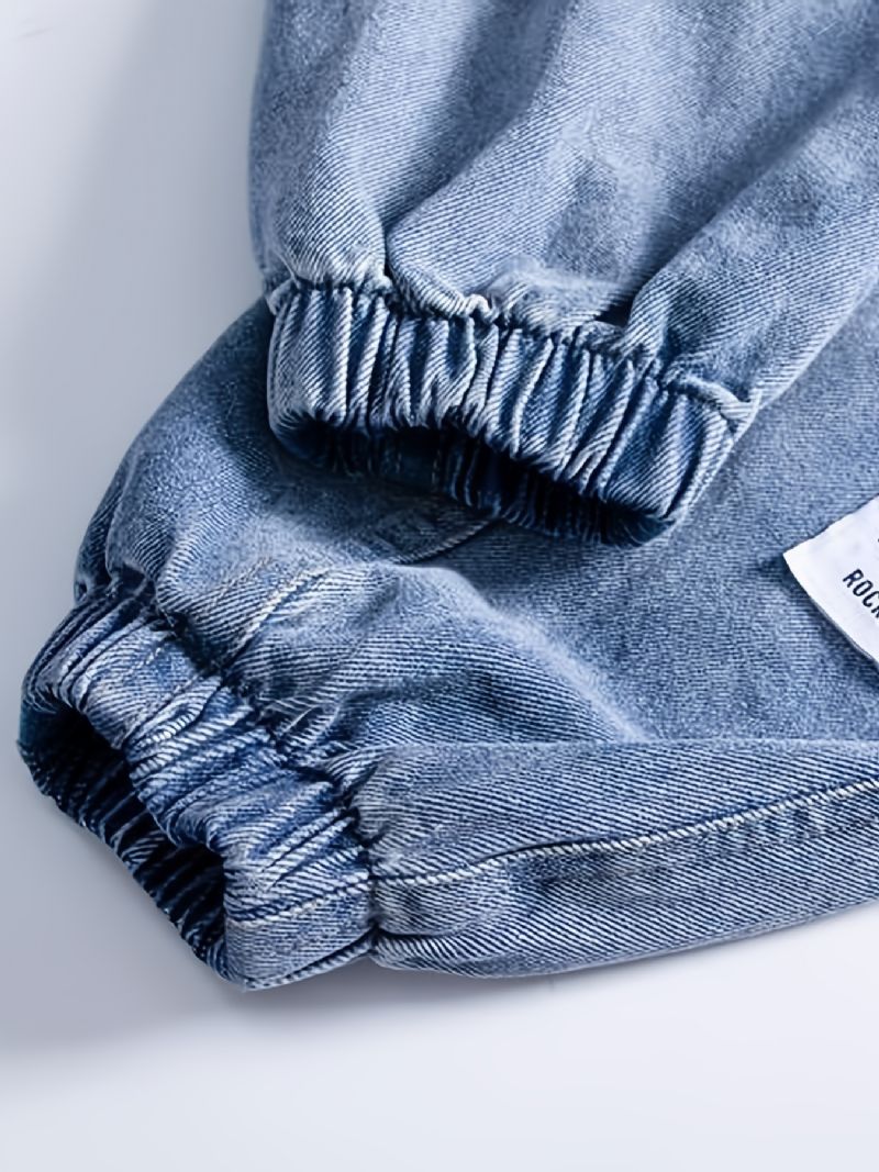 Gutter Tapered Cargo Denim Jeans Med Elastisk Linning Barneklær