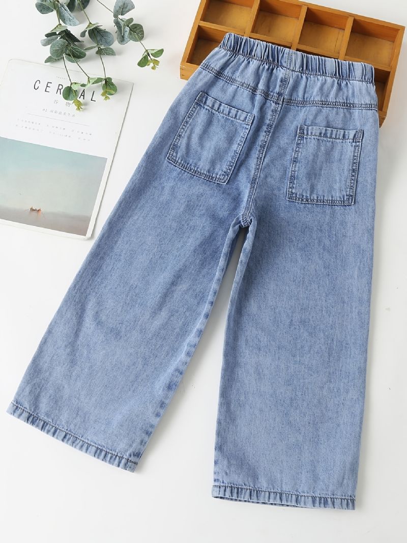 Jeans Med Brede Ben For Jenter Elastisk Linning For Høst Og Vinter Ny