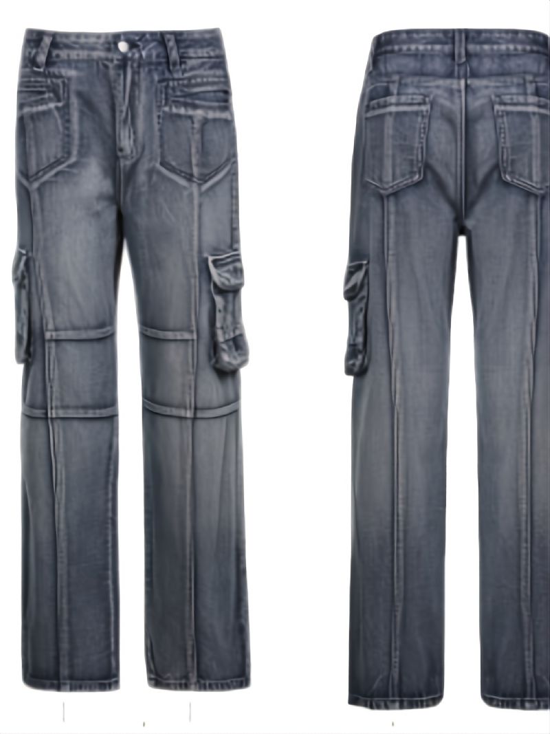 Jeans Med Høy Midje For Kvinner Baggy-jeans Med Vidde Ben I Y2k-stil Denim Cargo-bukser