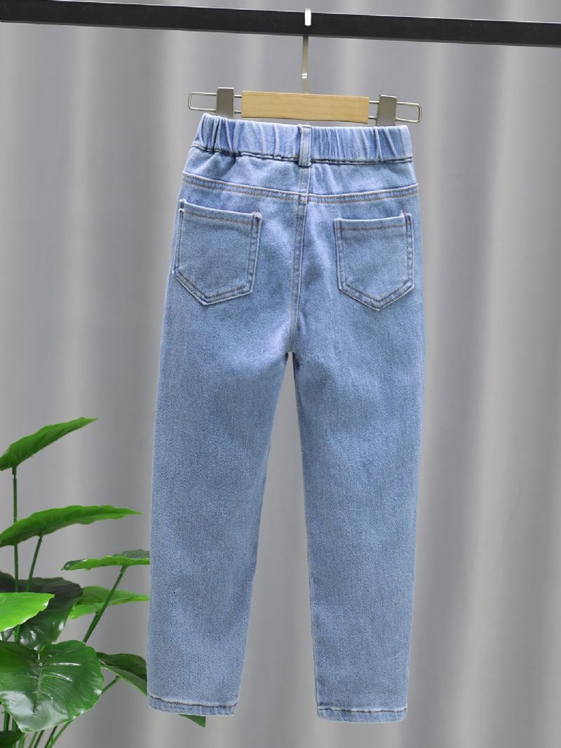 Jente Solid Denim Elegante Jeans Med Sidelommer Uformelle Bukser